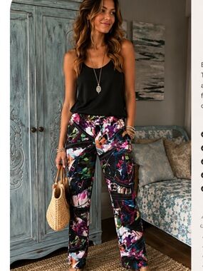 Joseph Ribkoff Multicolor Abstract Floral Pants, size 10, like new, $50